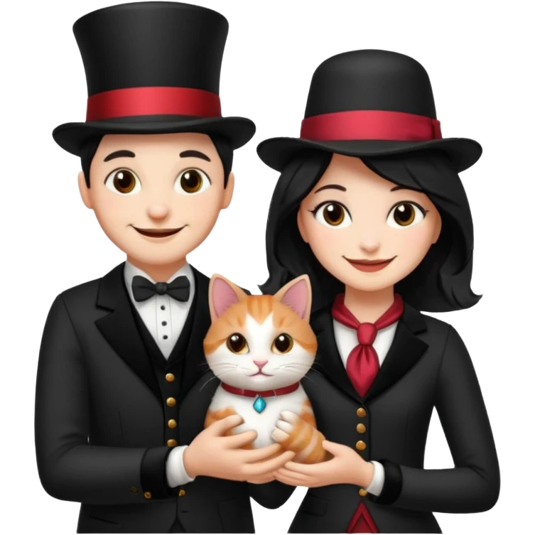 magician couple and their pet cat emoji