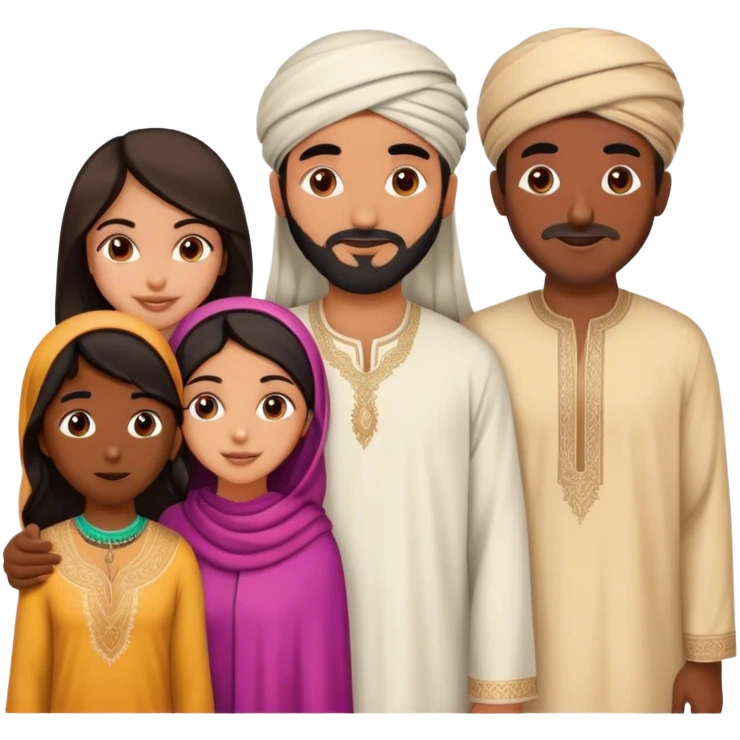 5 bestfriends: 1 Moroccan man, 1 Arab man, 1 Iranian girl, 1 Indian girl, 1 black man emoji