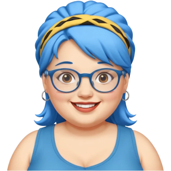 fat woman with blue hair and glassess and headband emoji