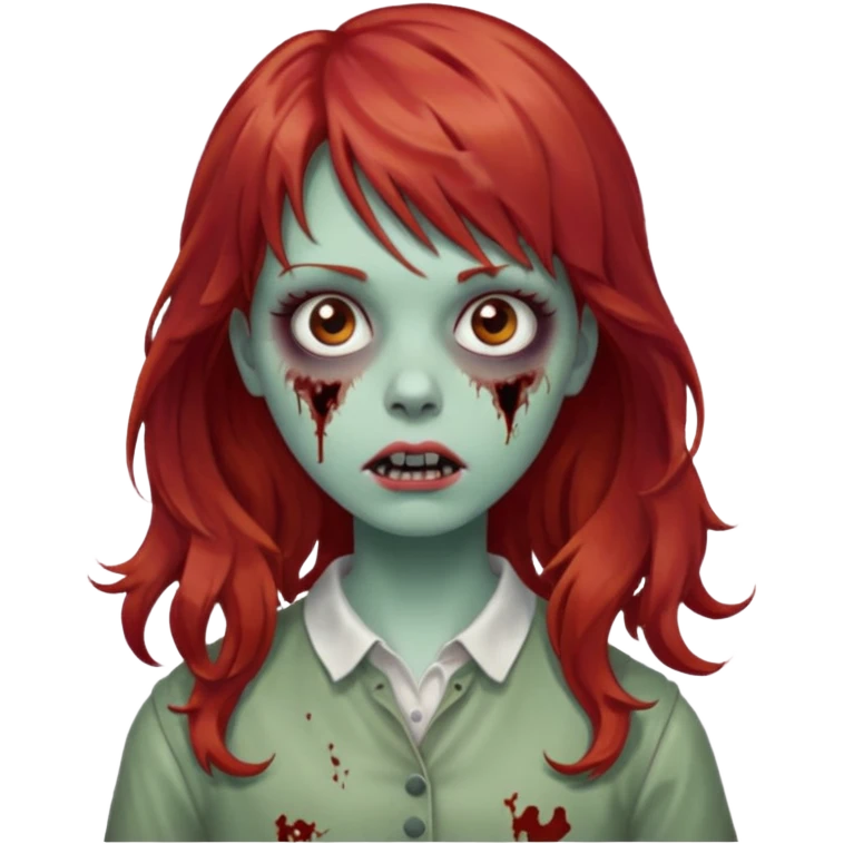 Uma zumbi garota com cabelo vermelho ondulado, medio e franja reta emoji