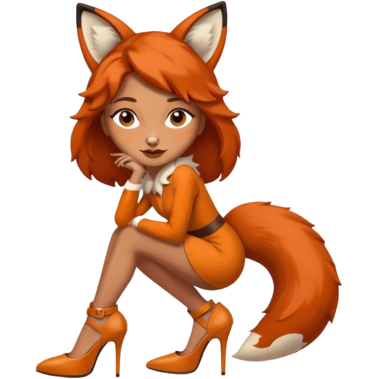 Pretty girl with caramel skin and freckles. Dressed as a sexy fox with heels emoji