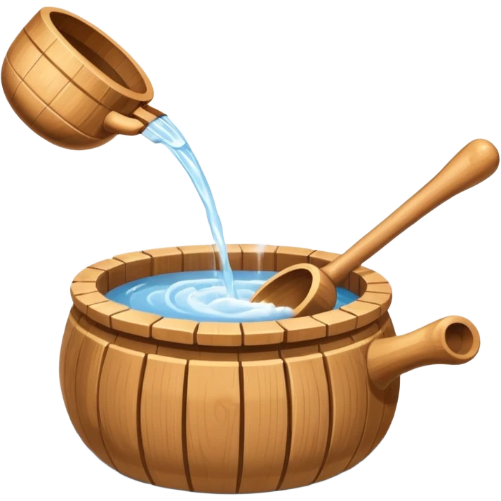 Ladle pouring water onto sauna rocks with steam emoji