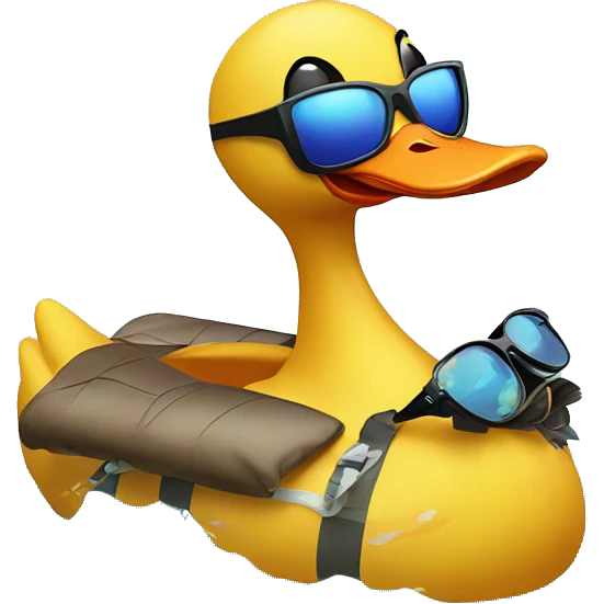 Duck with sunglasses on and swimming in a duck floatie on sea emoji