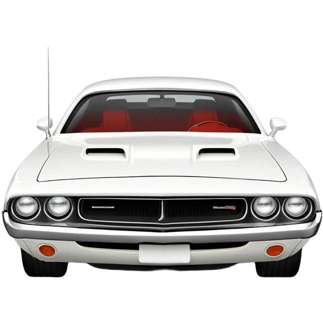 Iconic white 1971 Dodge Challenger from Death Proof, consistent 30-degree perspective with detailed front end and hood, maintaining authentic proportions, all-white color scheme, iOS emoji style emoji