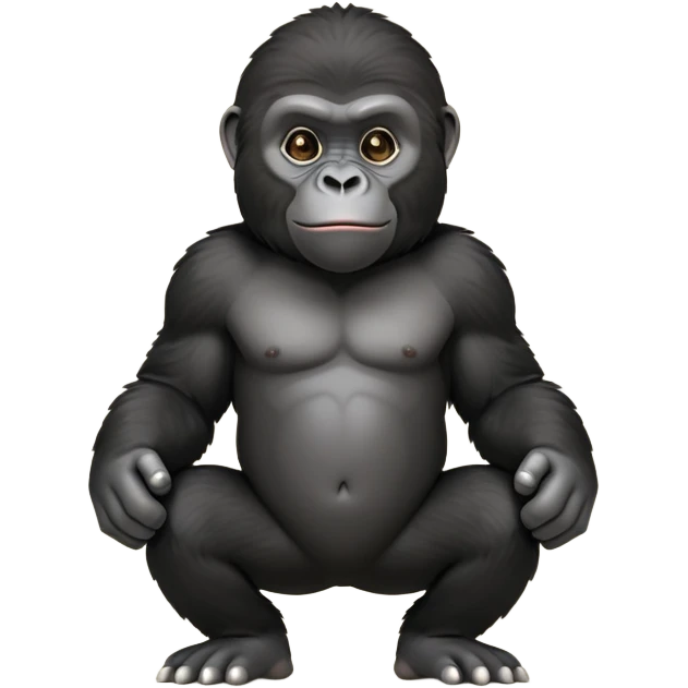 cinematic-friendly relaxed young gorilla-realistic-full-body-crouched on all fours on knuckles-emoji,-poised-with-confidence,-massive-arms-hanging-slightly-forward,-head-tilted-thoughtfully,-thick-black-fur, friendly ,-simplified-yet-realistic emoji