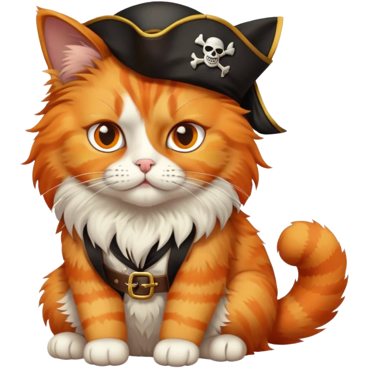 cat full body sitting next to a pirate with one eye patch emoji