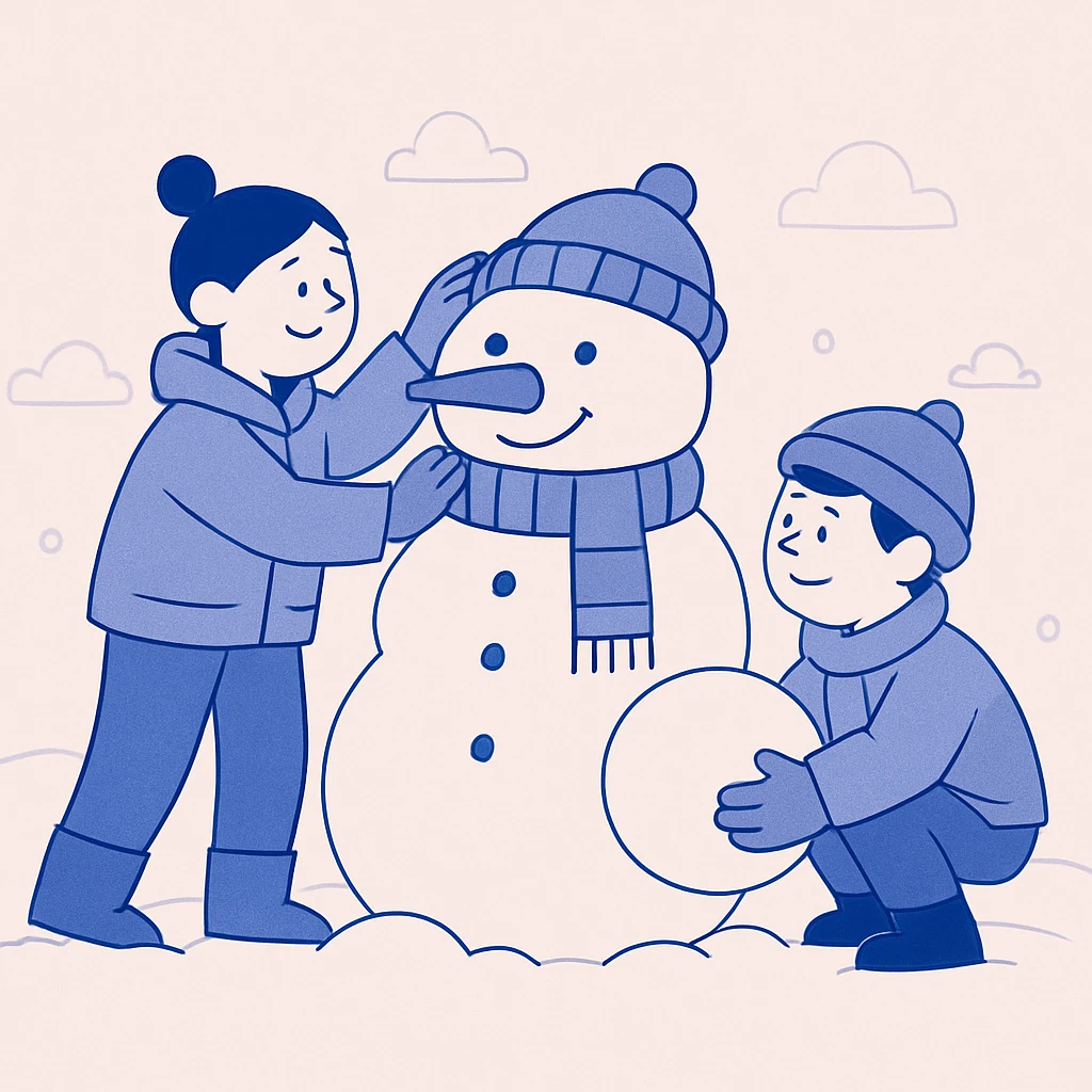 children building a snowman together emoji