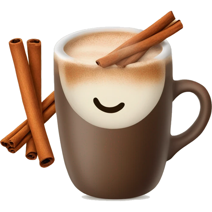 Mug with hot coco and two cinnamon sticks emoji