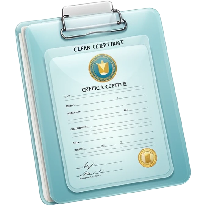 A simple emoji-style icon of a transparent plastic folder, clean and minimal, with rounded corners, subtle translucency, soft shading, and a small official documents symbol representing birth certificate, and SS. emoji