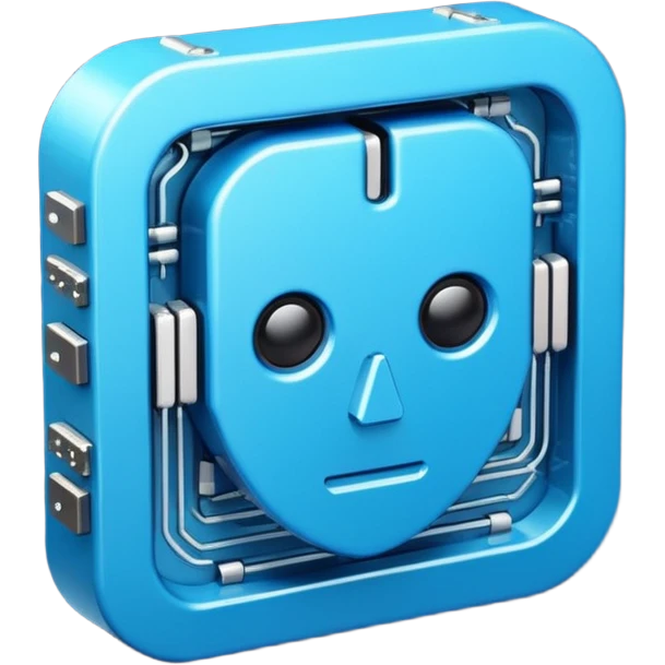 3D blue style icon representing artificial intelligence, stylized digital circuit patterns, futuristic and clean, no text/letters/acronyms. No background. emoji