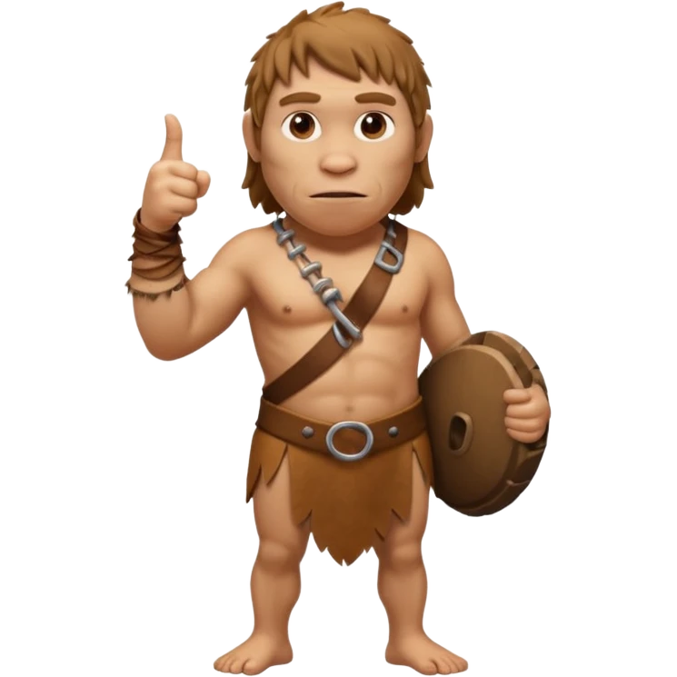 A full-bodied Neanderthal, dressed in a loincloth, points his thumb to the right
 emoji