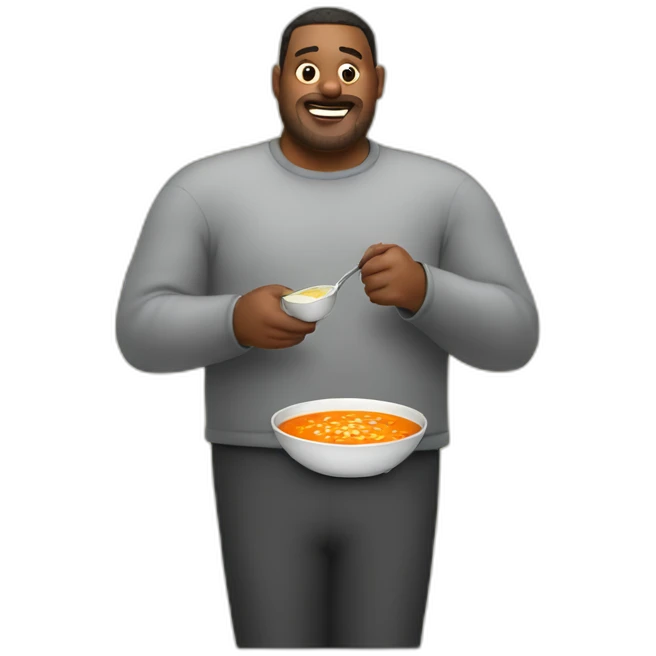 Large man with soup emoji