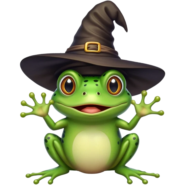 csodálkozó béka egy boszorkánykalapban emoji