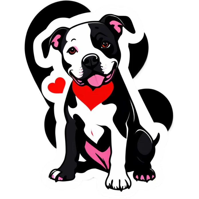 Black and white pit bull with hearts emoji