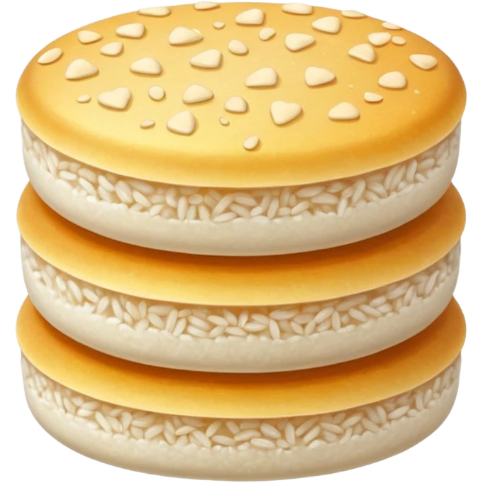 round airy rice cake with lightly puffed bubbled texture, pale off-white color, slightly uneven surface with hints of toasted golden grains, small stack or single crisp, light crunchy appearance, soft lighting, subtle shadows, emoji scale emoji