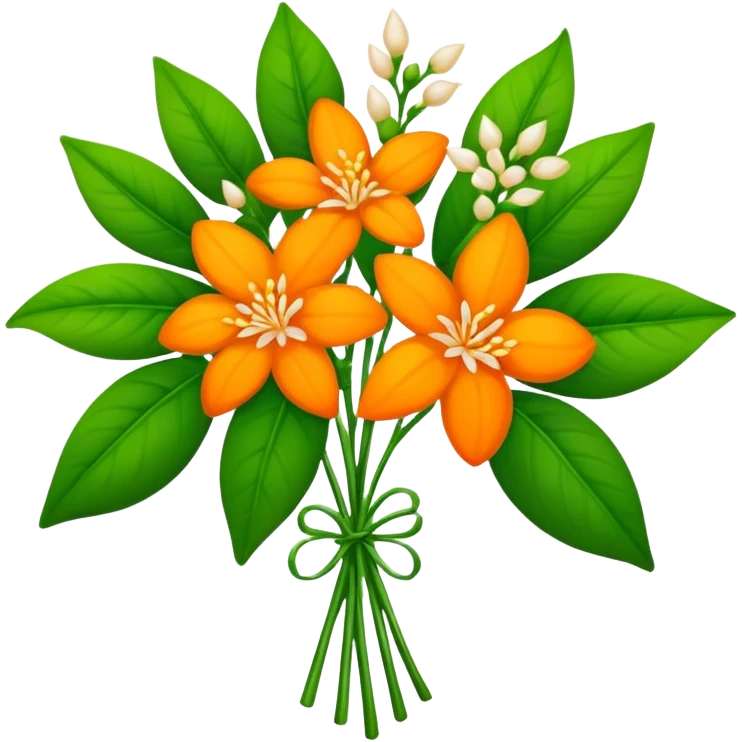 big bouquet Orange Jasmine, luxuriant, stem, leaf emoji