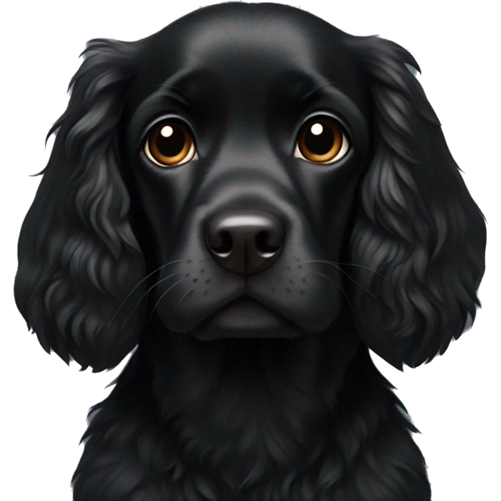 Small completely black spaniel with black fur on his whole face and white fur only on his chest emoji