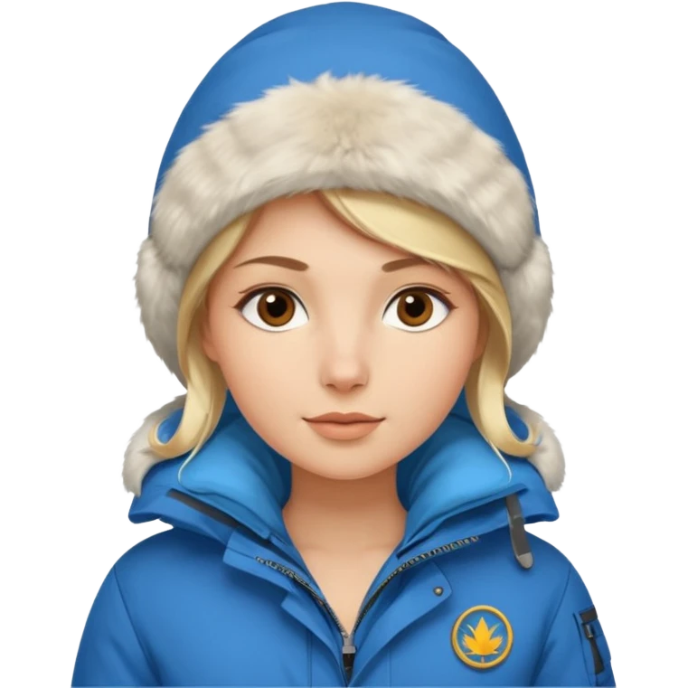 Luxury blonde model, brown eyes, polar explorer, blue clothes emoji