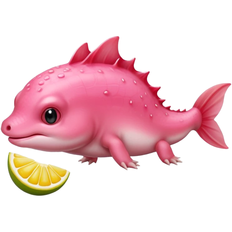 J’aimerais un Axolotl en dessin anime un peu rose qui mange un citron emoji