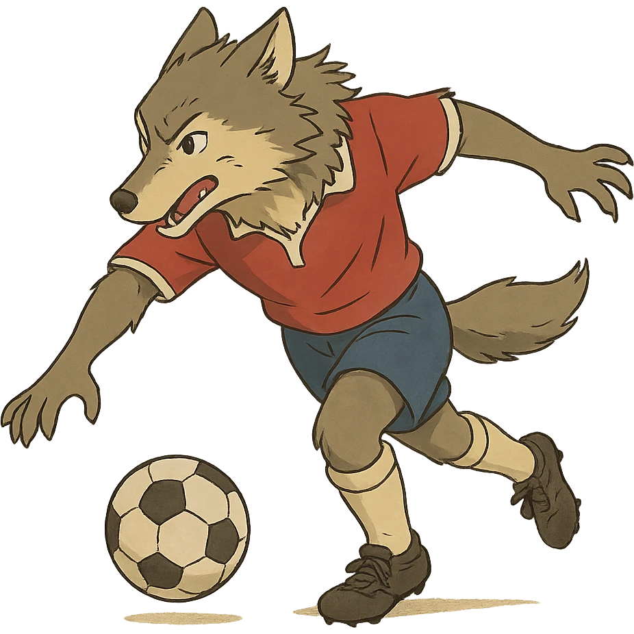 ghibli style wolf in a football jersey, dynamic pose emoji