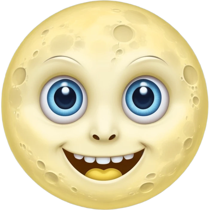 Full moon with big blue glaring eyes and a creepy smile emoji