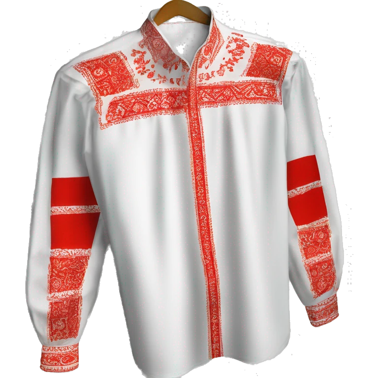  Shirt  vyshyvanka, white with red round embodiary on sleeves emoji