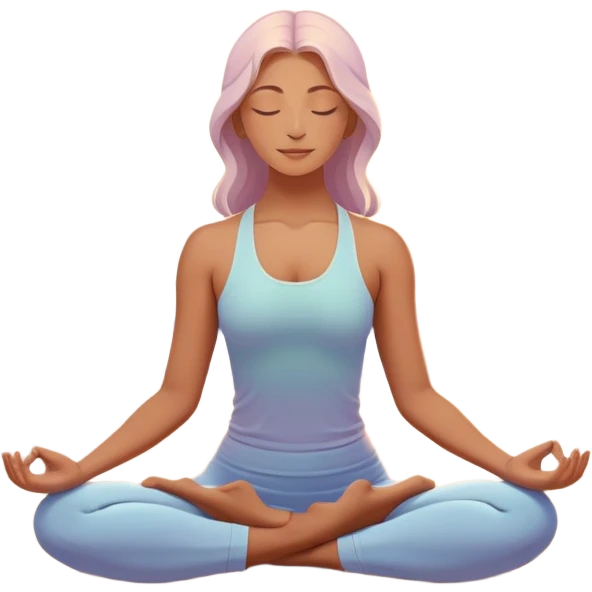 A peaceful person practicing yoga on a calm beach at sunrise, in a serene meditative pose. Soft pastel colors surround the scene, with gentle waves in the background and smooth, flowing lines representing balance and tranquility. The atmosphere feels centered and mindful. emoji