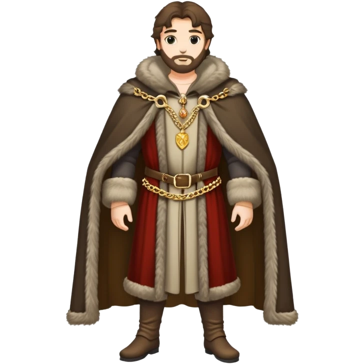 Full body of wealthy medieval merchant in fine clothes, fur-trimmed cloak, and gold chain emoji