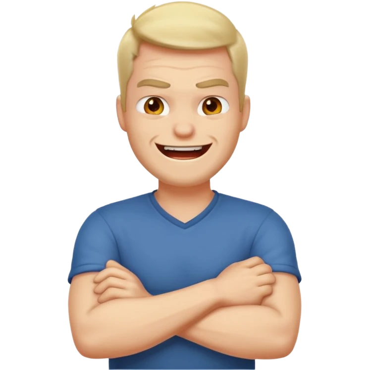 arms crossed around neck angry laughing guy emoji