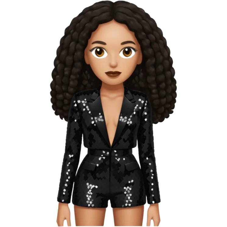 Solange with long dark brown hair, black sequin tour outfit  emoji