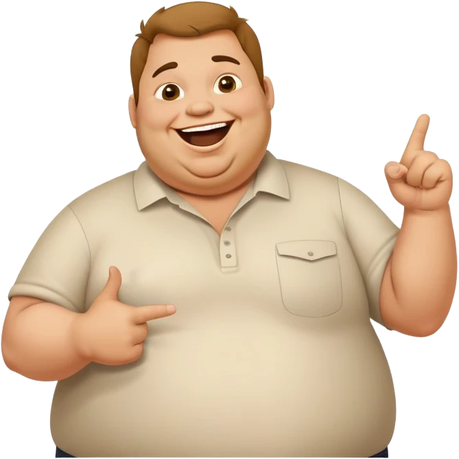 fat guy pointing and laughing holding idiot sign emoji