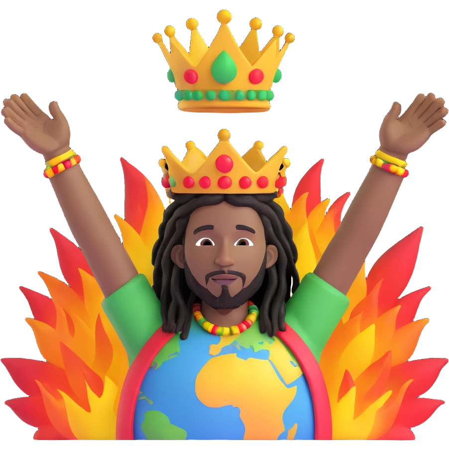 A rasta man bigging up di whole world 🌍🔥🤲🏾, reggae vibes 🎶, love and unity ✨💛💚❤️, every nation stand strong 🇯🇲🌐👑. emoji