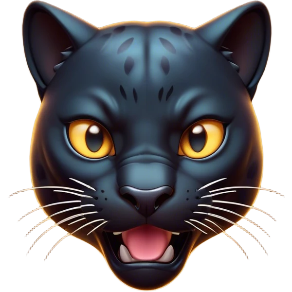 Cinematic Comical Panther Portrait Emoji, Head tilted dramatically with an exaggeratedly shocked expression, featuring a sleek, muscular body with wide, comically expressive eyes full of humorous disbelief, Simplified yet hilariously expressive features, highly detailed, glowing with a slightly sassy dark glow, high shine, dramatic yet playful, stylized with an air of quirky feline attitude, soft glowing outline, capturing the essence of a meme-worthy panther that looks ready to side-eye its way into viral fame! emoji