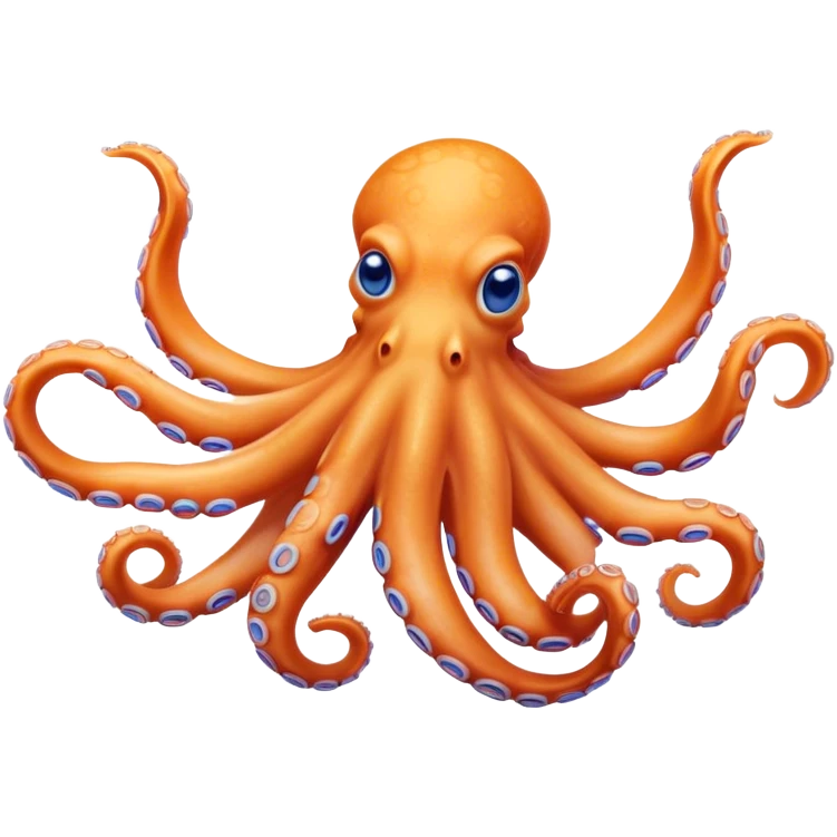 Cinematic Comical smirking Octopus Portrait Emoji, Head tilted dramatically with an exaggeratedly amused expression, featuring a rotund, light orange body festooned with bold blue rings and eight wildly expressive arms with comically animated suckers, Simplified yet hilariously expressive features, highly detailed, glowing with a slightly sassy underwater glow, high shine, dramatic yet playful, stylized with an air of quirky marine mischief, soft glowing outline, capturing the essence of a meme-worthy octopus that looks ready to squirt its way into viral fame! emoji