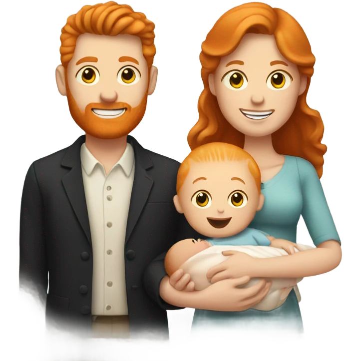 Ginger husband and wife holding a baby emoji
