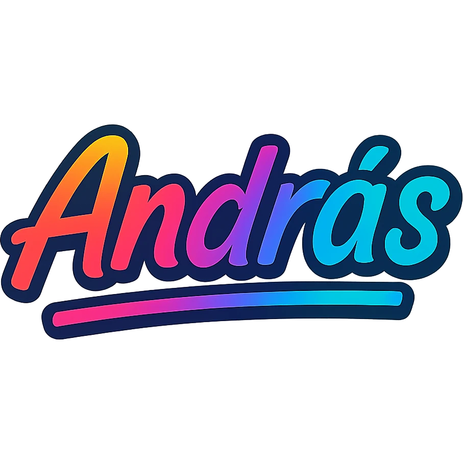 András name in modern colorful gradient font with dark outline, partially or fully underlined below the name, transparent background, in the style of sample images emoji
