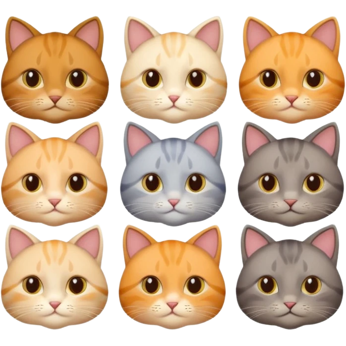 6 cats with different natural coloured coats emoji