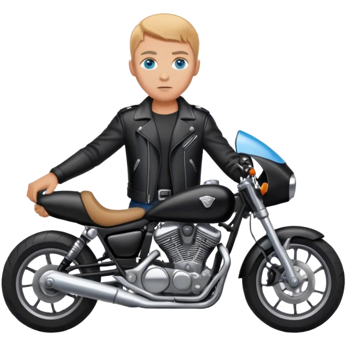 Blue eyed person full black leather on motorcycle emoji
