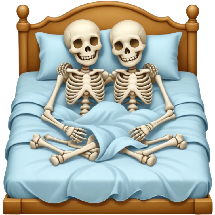 Skeletons cuddling on a bed  emoji