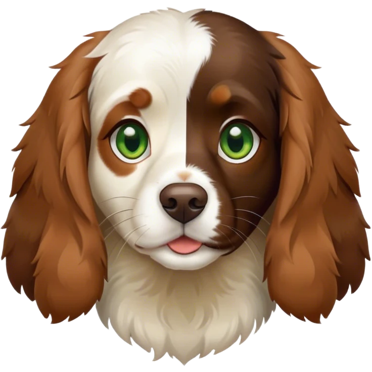 brown tricolor breton spaniel with green eyes with a white spot on the nose emoji
