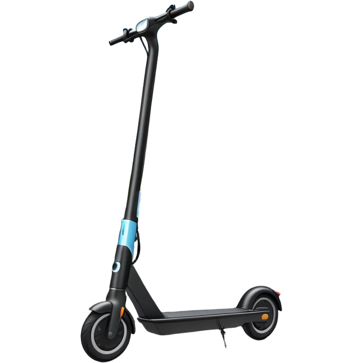 An icon featuring a sleek electric scooter with a modern design, parked on a smooth city sidewalk. The background shows a bustling urban landscape with clear skies, tall buildings, and pedestrians walking by. The scooter is highlighted as a symbol of eco-friendly transportation and modern mobility.  emoji