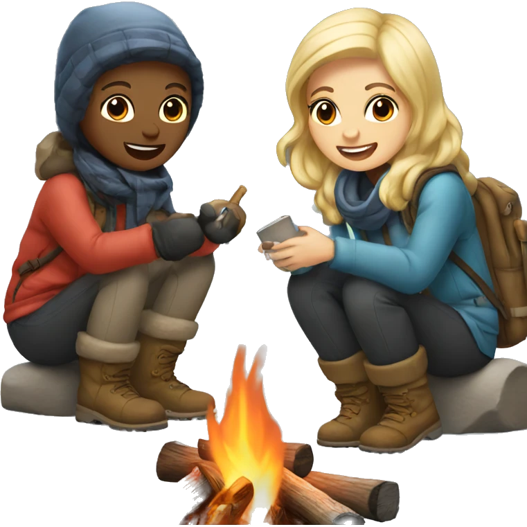 snowy campfire with friends blonde  emoji
