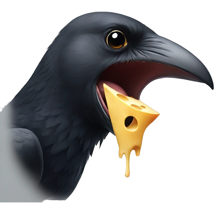 A crow drops a piece of cheese from its mouth emoji