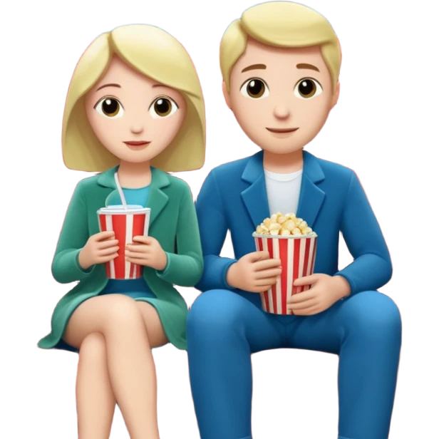 A couple sitting on a sofa inside a movie theater enjoying a film. emoji