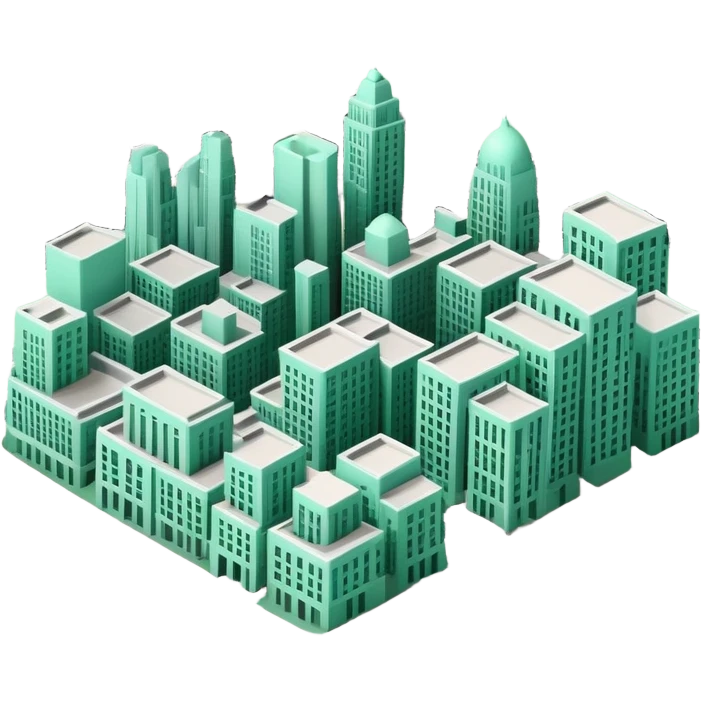 Urbanisme & Aménagement (Urban Planning), 3D technical icon with black and mint green (#B5F4D3), detailed zoning plan with cross-sections and regulatory boundaries emoji