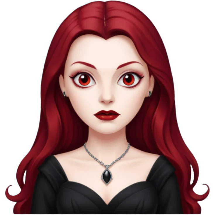 Vampira with long dark red hair emoji