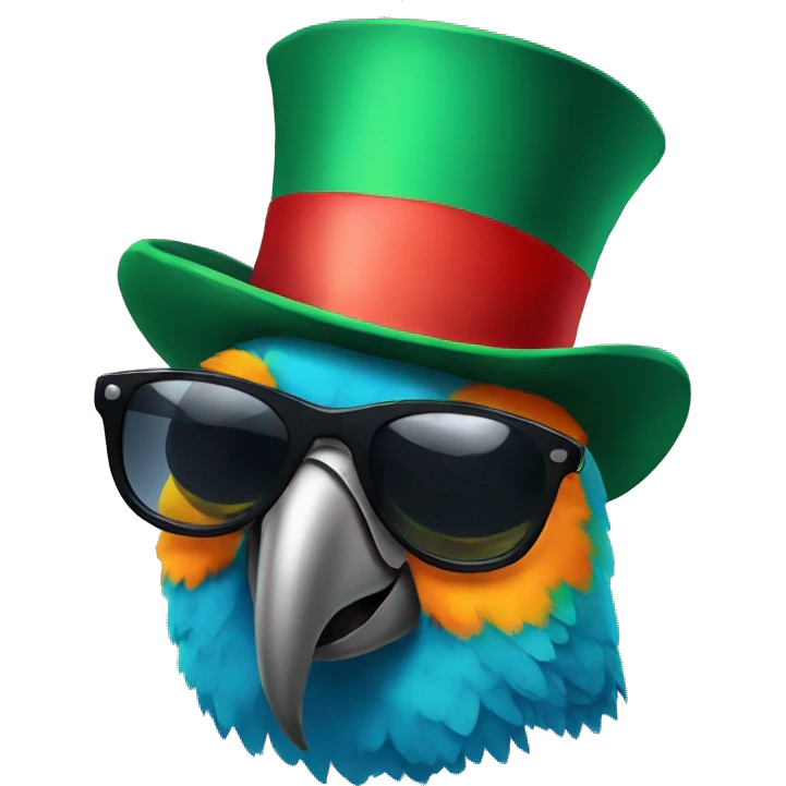 parrot with sunglasses and top hat emoji