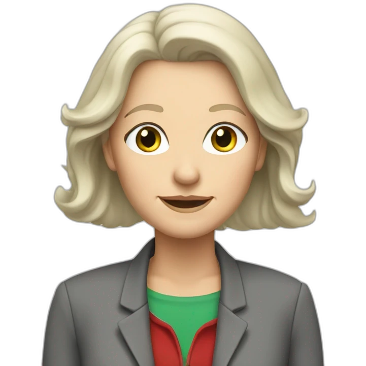 28 old women, white skin, long blond hair, green eyes, red shirt in a gray jacket emoji