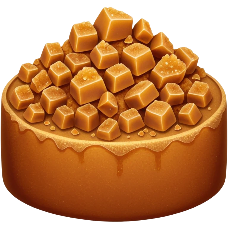 small mound or scatter of moist coarse brown sugar crystals with warm caramel color and irregular texture, grains slightly sticky and clumped, soft matte finish, no bowl spoon or packaging, soft lighting, subtle shadows, emoji scale emoji