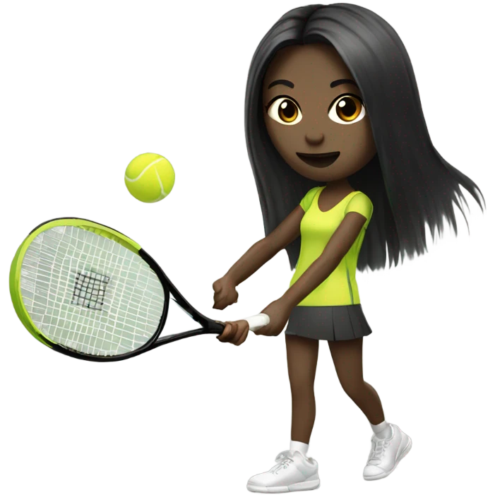 Long dark straight hair hitting tennis ball pale skin emoji